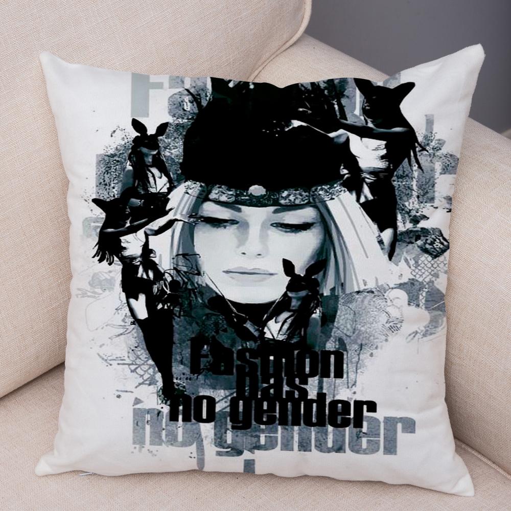 Boho Woman Art Pillowcase Double Print Fashion Lady Cushion Cover Soft Plush Portrait Pillowcase Bedroom Decor