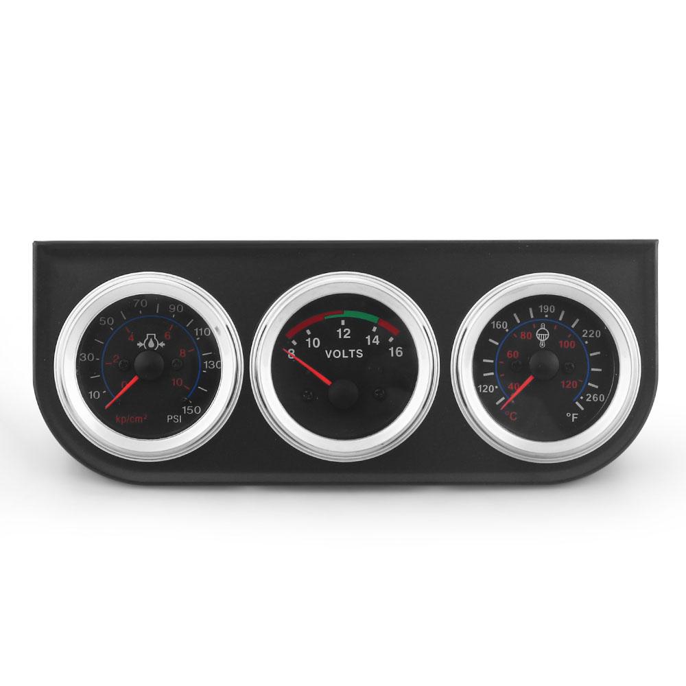 2inch Black Panel Water temp Fahrenheit/Celsius+Voltmeter+Oil press gauge PSI kg/cm² Mechanical Triple Gauge kit Yellow Light