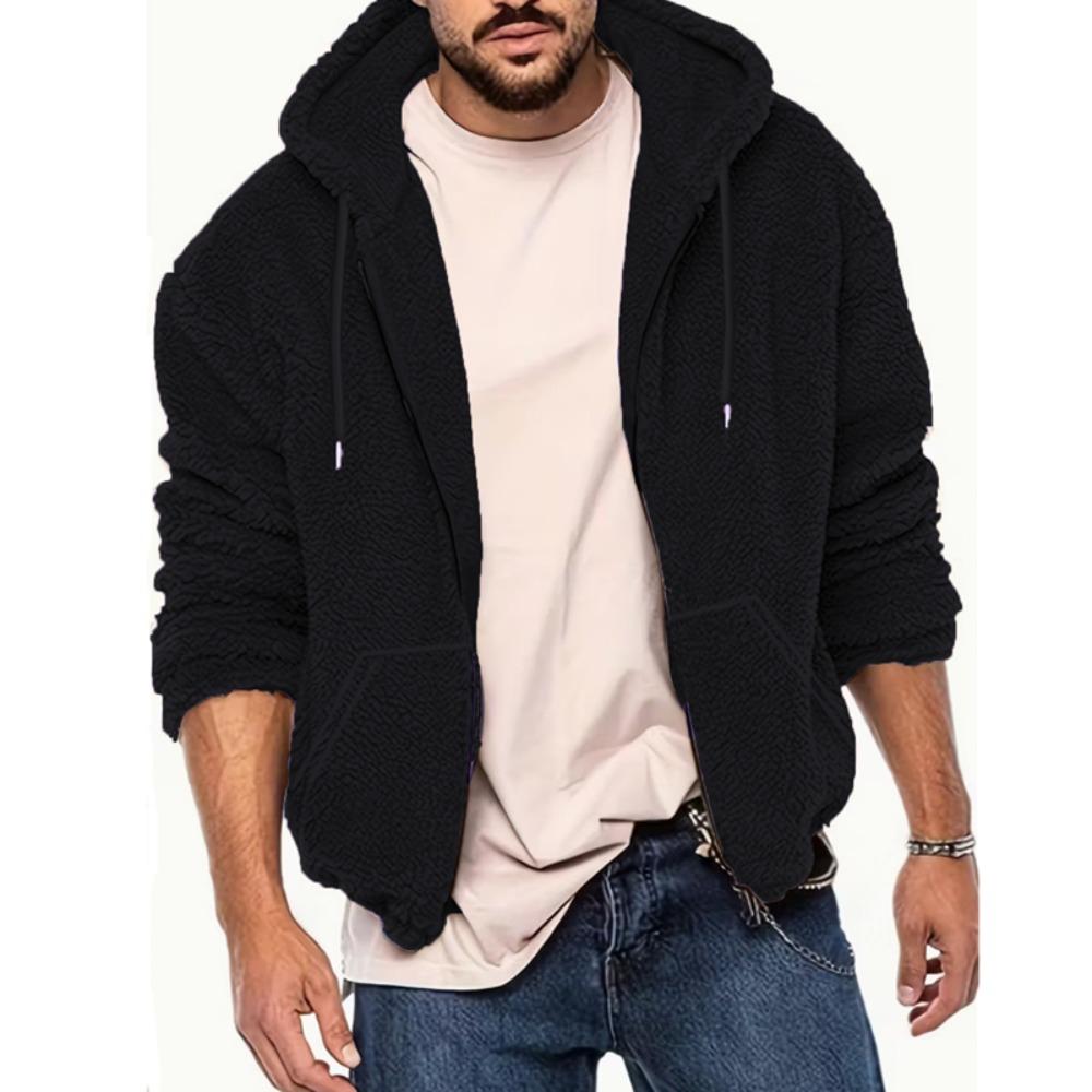 Herbst Winter Herren Fleece Kapuzenjacke Europäischer Stil 2025 Winter Reißverschluss Taschen Klassische Basic Oberteile Oberbekleidung Khaki Bequeme Jacken Neu