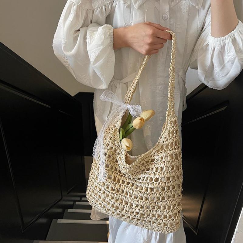 Fashion Crochet Straw Bag for Women Raffia Woven Tote Handbag New Hollow Clutch Beach Bag for Vacation Casual Totes CLE
