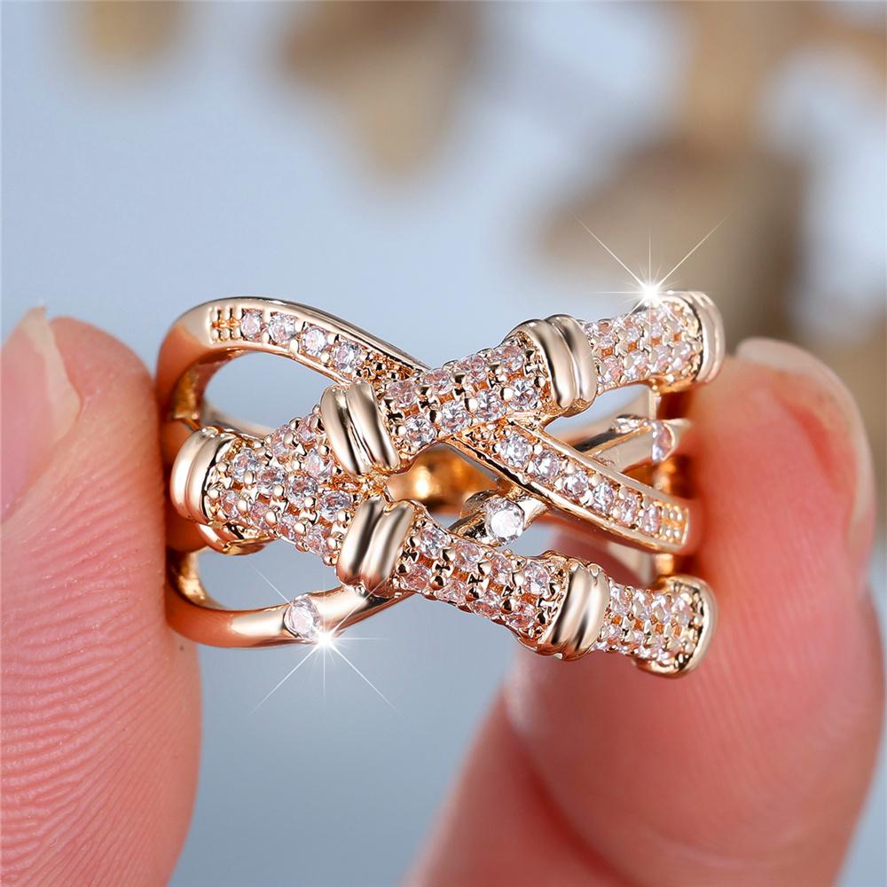 Unique Style Female White Zircon Stone Engagement Ring Vintage Yellow Gold Color Wedding For Women