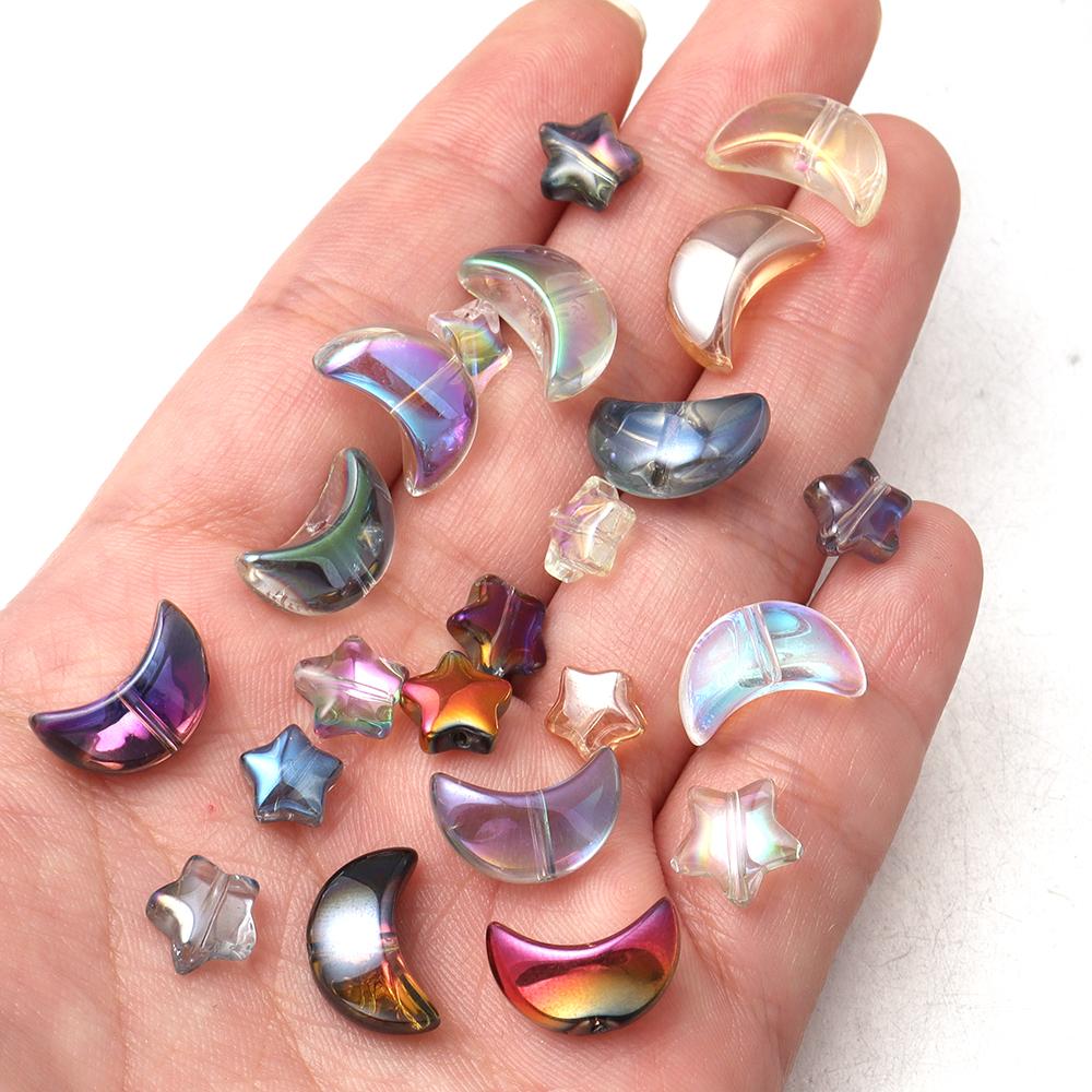 50pcs Mixed Crystal Glass Star Moon Beads AB Color Loose Beads For Jewelry Making DIY Bracelets Necklace Keychain Accessories