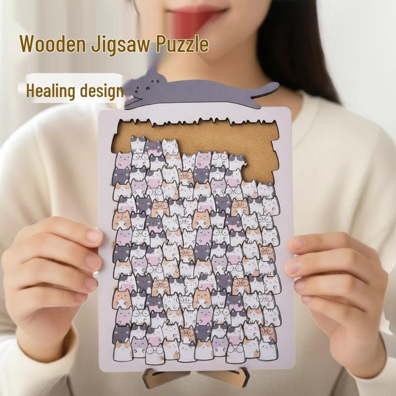 Cat Stacking Wooden Puzzle: Irregular Shape, Creative Educational Toy, Immersive Decompression Birthday Gift for Kids