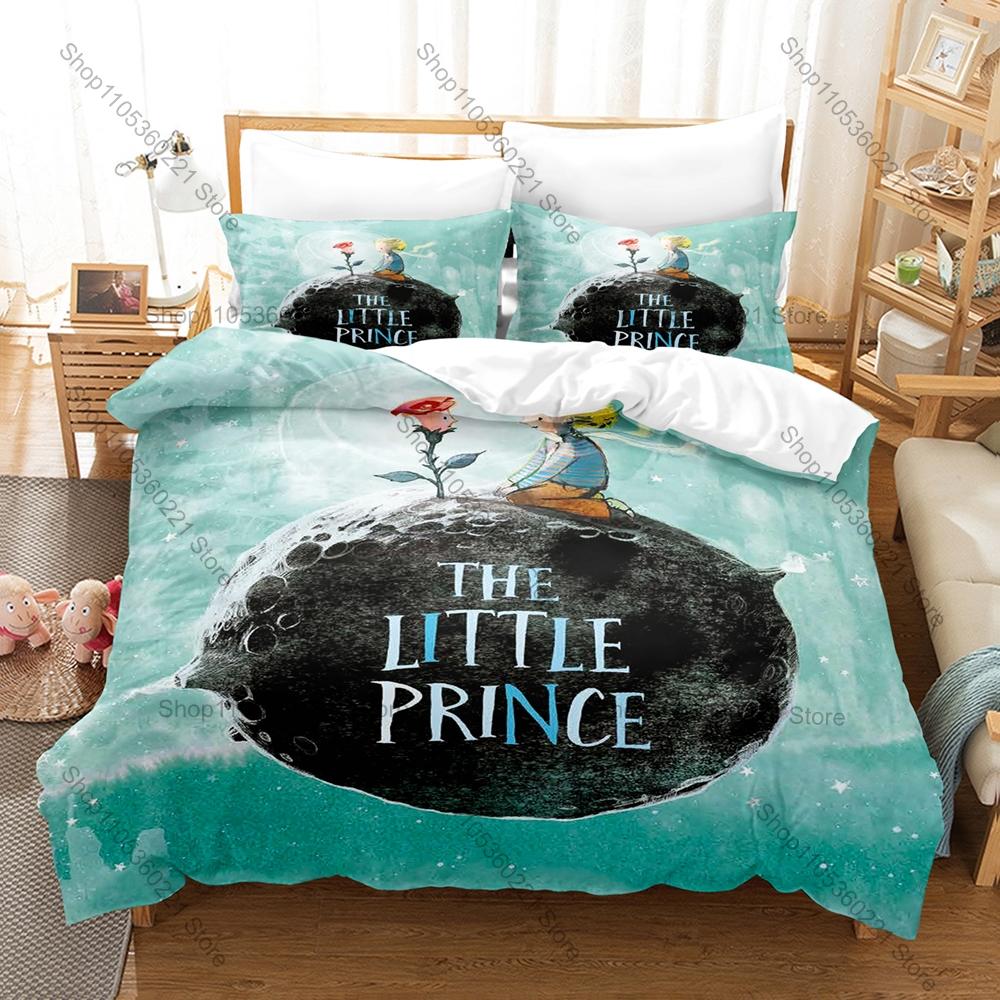 Cool Vintage Rose Fox Planet Pattern 3 In 1 Bedding Set Quilt Cover With Two Pillowcases Sweet Bedroom Home Gift Little Prince A