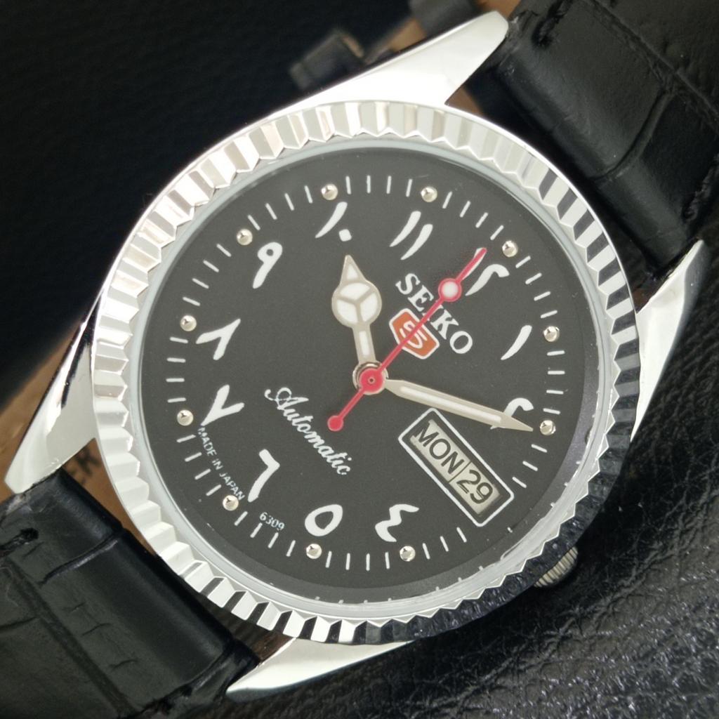 ВИНТАЖНЫЕ АВТОМАТИЧЕСКИЕ SEIKO 5 6309A ВОССТАНОВЛЕННЫЕ ЯПОНСКИЕ МУЖСКИЕ ЧЕРНЫЕ ЧАСЫ a442473-1
