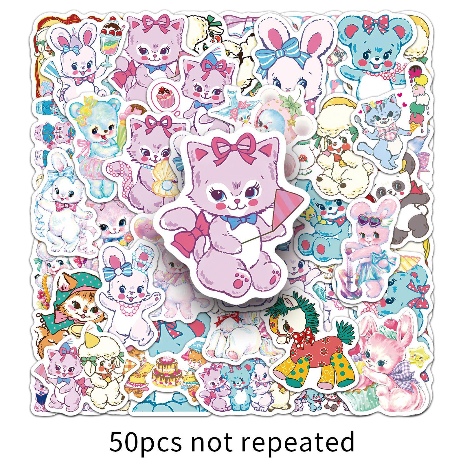 50 Cute Swimmer Animal Stickers: Retro Red Panda & Cat DIY Decor