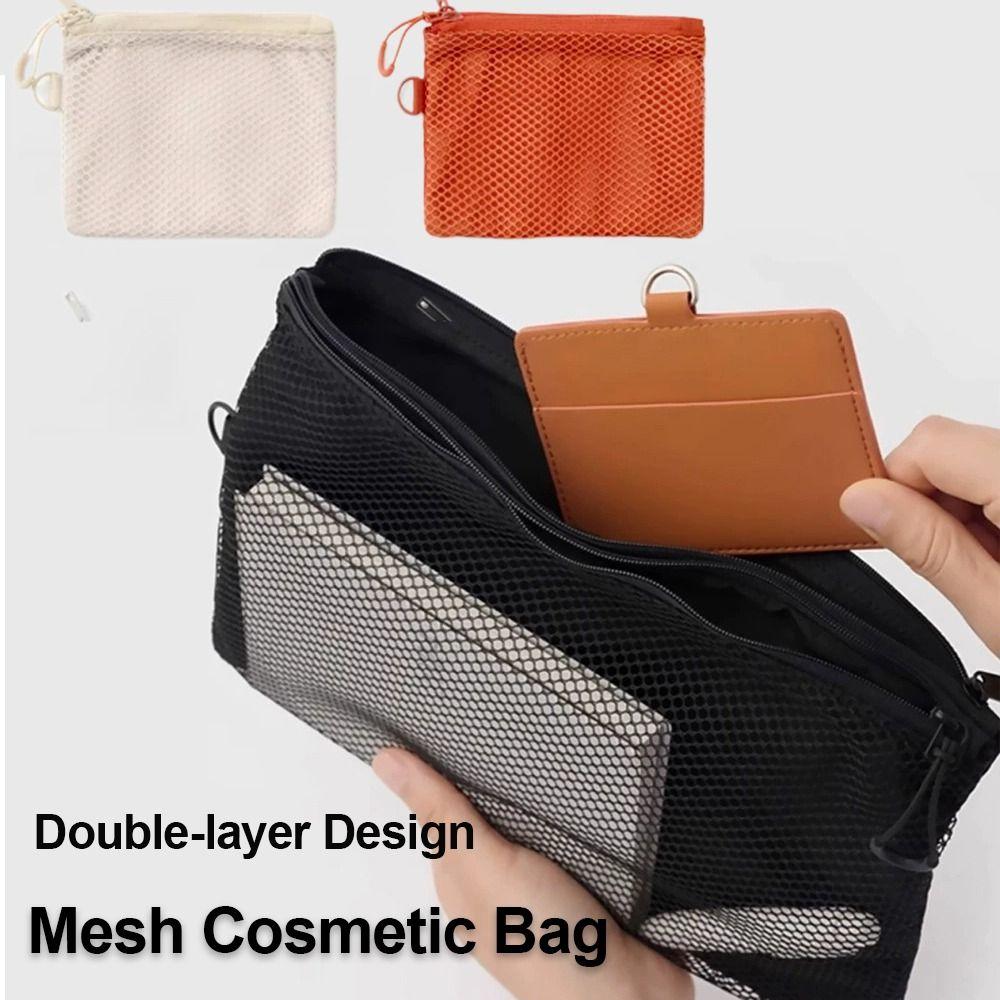 Large Capacity Mesh Cosmetic Bag Dopamine Color Coin Purse Durable Make Up Case