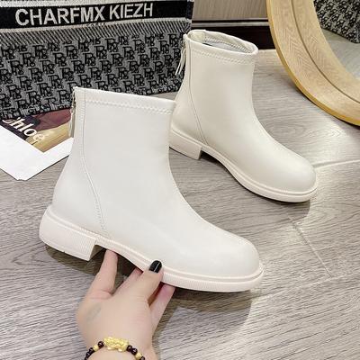 Κοντές μπότες γυναικείες 2025 νέες μπότες Martin γυναικείες φθινόπωρο και χειμώνας Chelsea μονές μπότες λευκές με πίσω φερμουάρ λευκές λεπτές μπότες