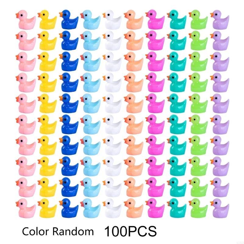 62KD Set of 100 Miniature Duck Multi Colored Resin Figures for Garden and Landscape