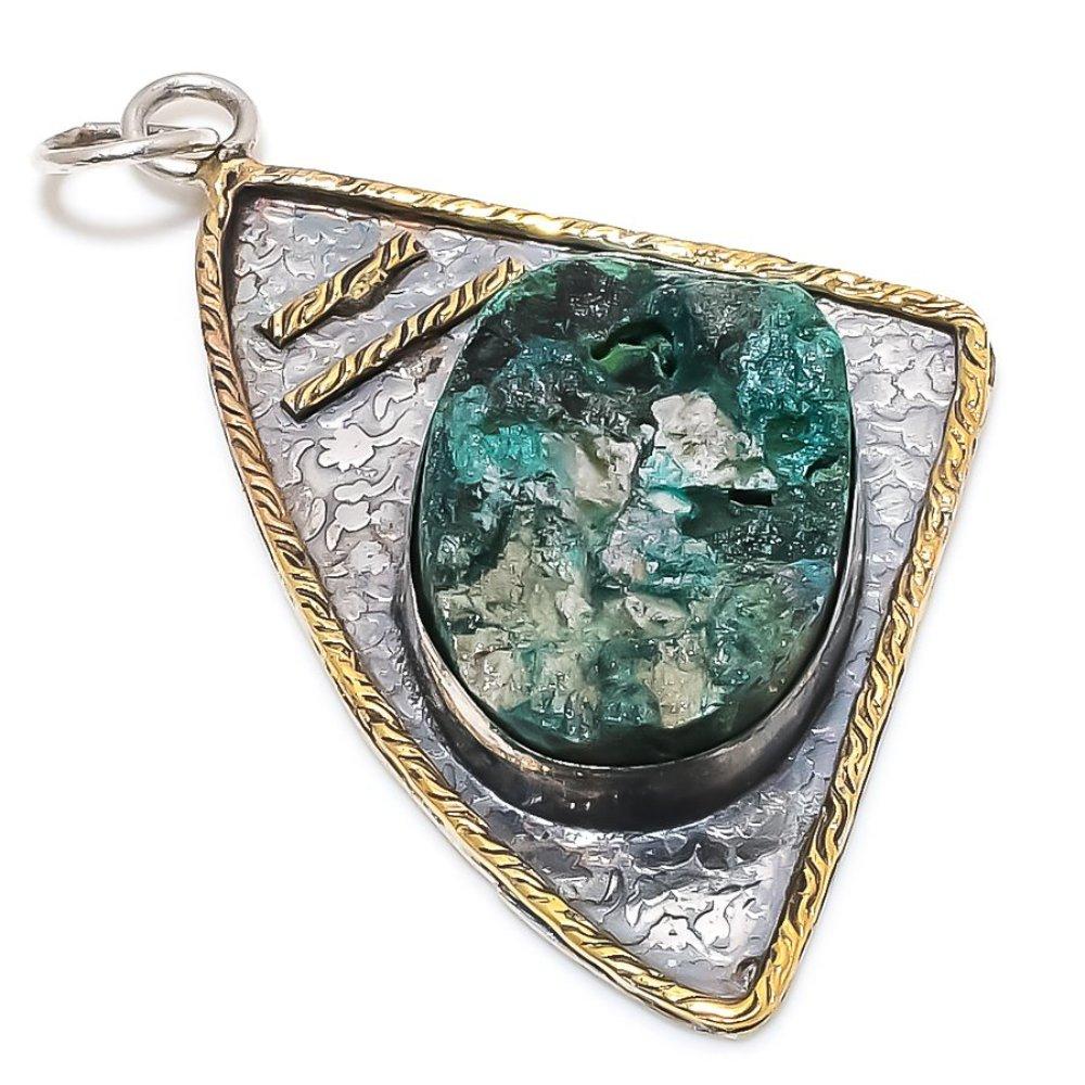 

Двухцветный кулон из стерлингового серебра 925 пробы с натуральным азуритом, грубый драгоценный камень, размер 2,76 дюйма, N1M90