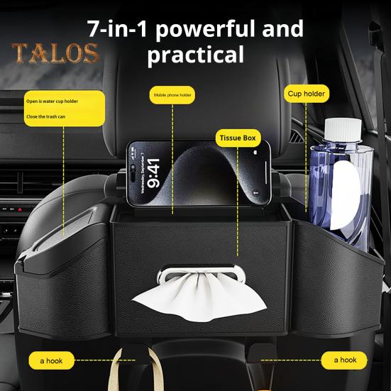 Úložný box na autosedačku, organizér na zadní sedadlo auta s držákem na 2 nápojové kelímky, multifunkční úspora místa v interiéru auta pro SUV, dodávky, nákladní automobily