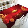 Festive Red Tablecloth with Decorative Elements - Thick Fabric, Easy To Clean, Machine Washable, Perfect for Party and Holiday Decoration
