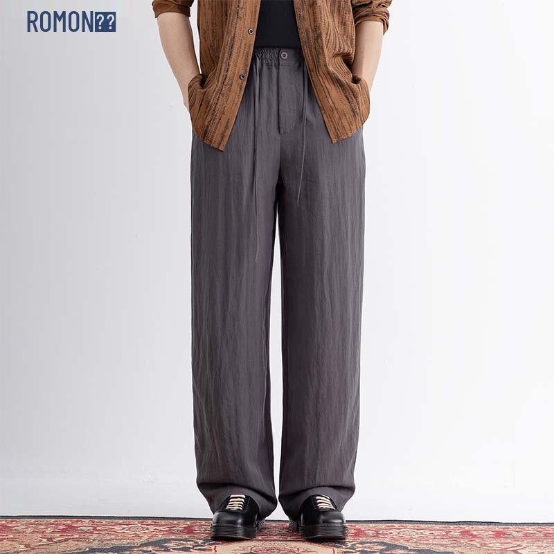 ROMON Men's Tencel Linen Casual Straight Leg Pants