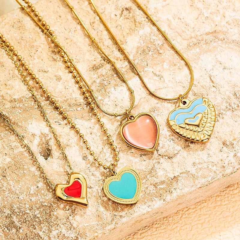 European & Korean Style Heart Clavicle Chain - Stainless Steel Peach Heart Pendant Necklace