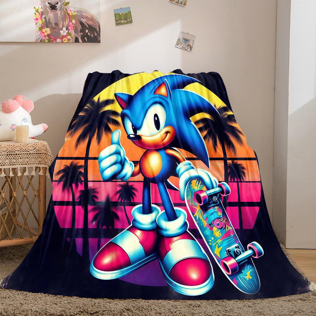 Sonic Print Blanket Warm Comfortable Flannel Cover For Bedrooms, Sofas, Beds, Chairs LXRa57