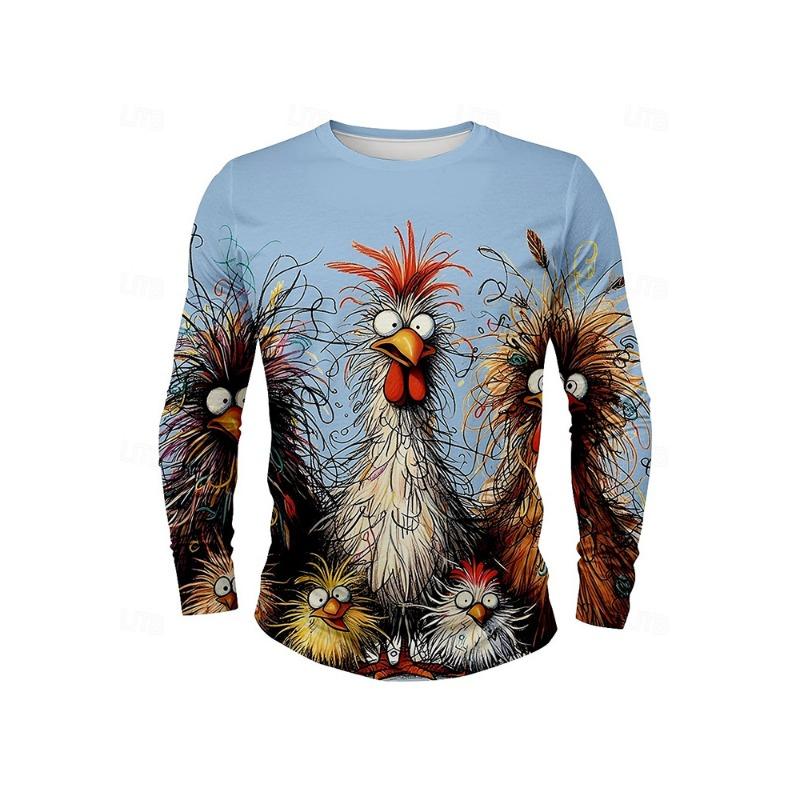 3D Floral Print Men's Long-sleeved Shirt Autumn-winter Casual Men's Warm T-shirt Outdoor Street Men's Fashionable T-shirt