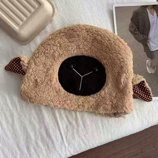 Lady Winter Hat Cartoon Lamb Head Shape Thick Fleece Ear Protection Dome Heat Retention Outdoor Photo Prop Daily Cap