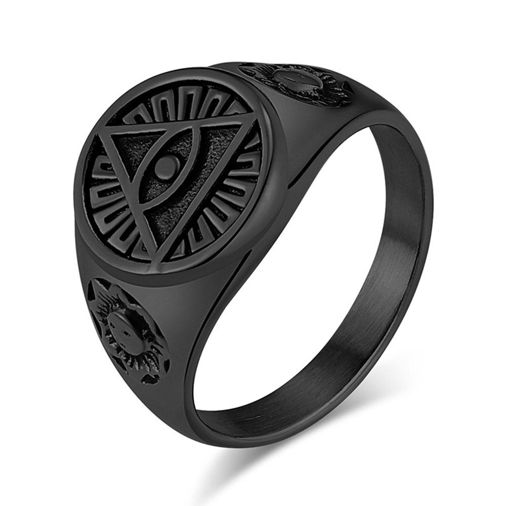 

Ancient Egyptian Retro Old Horus Eye Titanium Steel Ring Rings Men s High Quality Personalized Accessories 7 чёрный