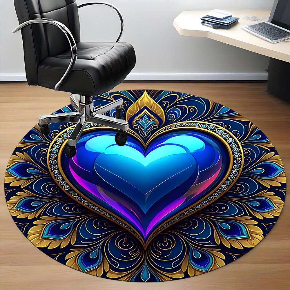 1PC Heart Mandala Office Round Area Rug, Indoor Mat Suitable For Office, Under Office Chairs Bedroom Living Room Home Decor, Room DecoT1223079