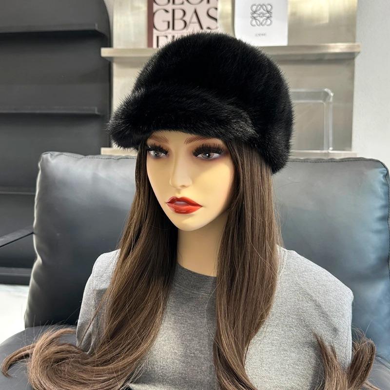 Plush Fisherman Cap Thick Fur Cap Autumn Winter Natural Warm Female Fashion Hat Earmuffs Foldable Portable Warm Breathable Fashion Women