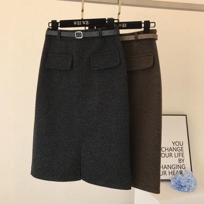 Woolen Skirt Latest Trendyable Slit Skirt Pear-shaped Mid-length Winter Thick Skirt