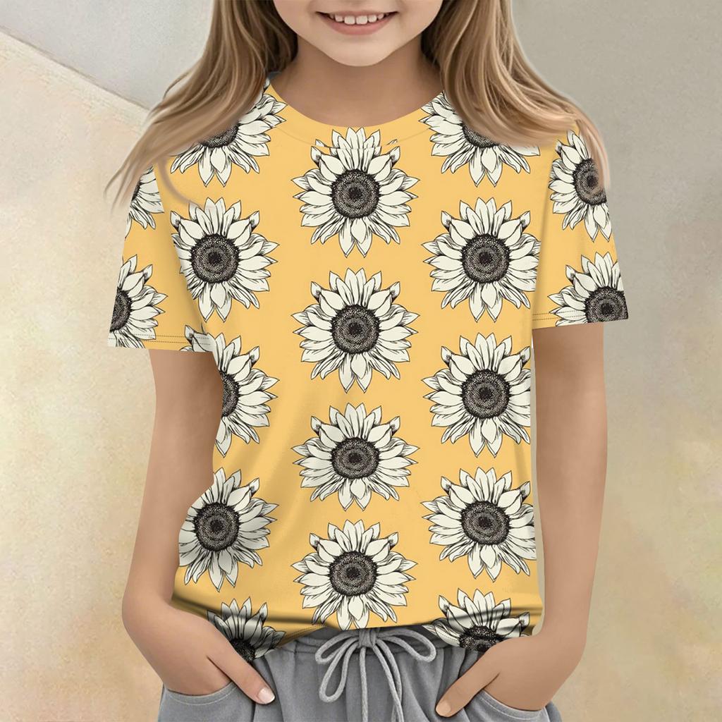 Children's Printed Round Neck Short Sleeved Casual T-shirt