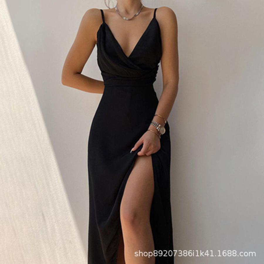Spring Sexy V-Neck Halter Ruffle Dress Imported Women's Long Dress