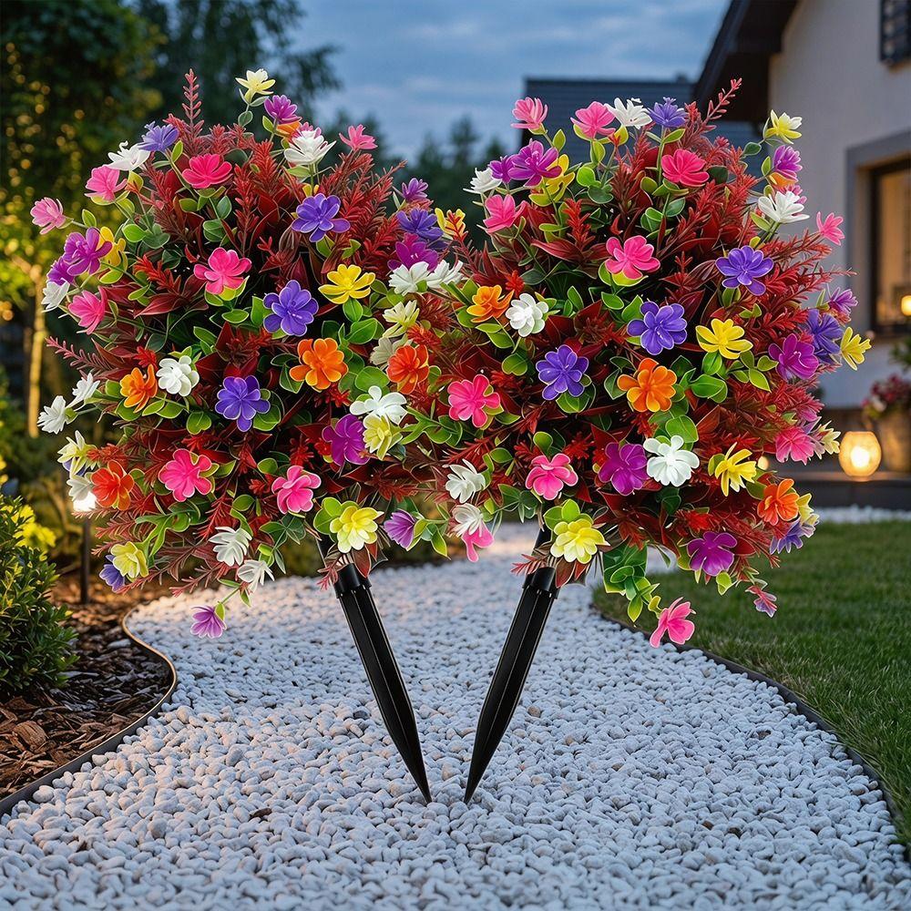 18 Inch Artificial Flower Stake Multicolor Bouquet Artificial Petunias with Ground Stake Outdoor
