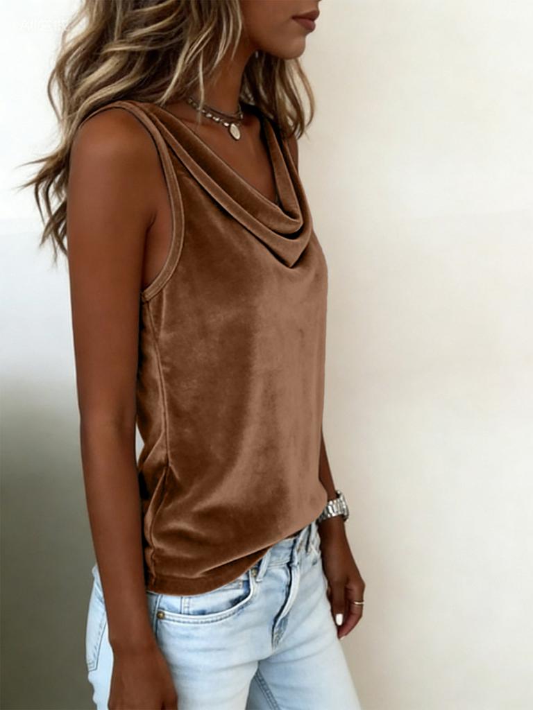 Polyester Velvet Sleeveless Vneck Tank Top For Summer Casual Wear