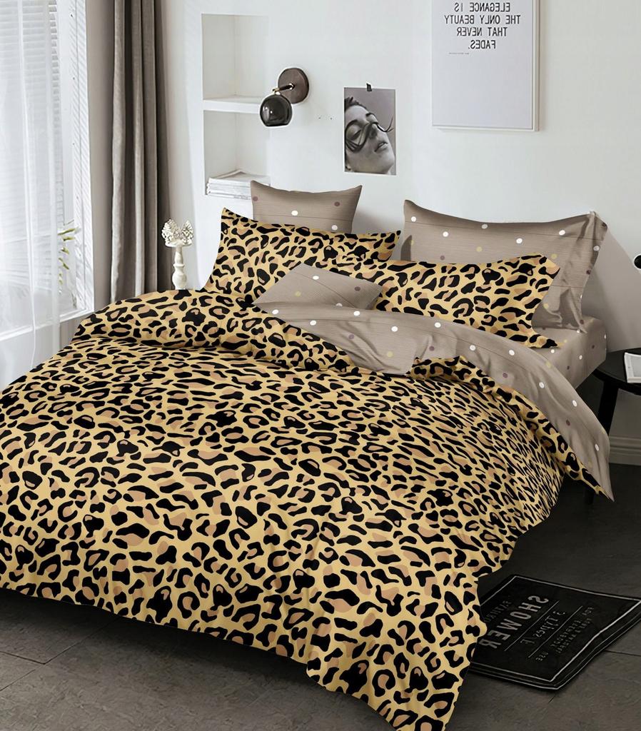 3-piece Bedding Set 200x220 + Pillowcases 70x80, Cotton Satin, Leopard Print