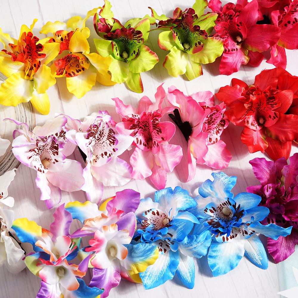 2Pcs Hawaii Orchid Flowers Hair Clips,Bohemia Style Flowers Hairpins , Photo Beach Travel Side Clip,Wedding Bridal Accessories
