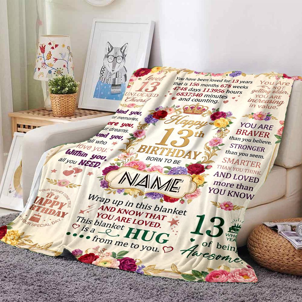 Happy 13Th Birthday Celebration Customize Your Name Blanket Soft And Comfortable It'S The Perfect Gift For Family Friends Or Loved Ones Suitable For