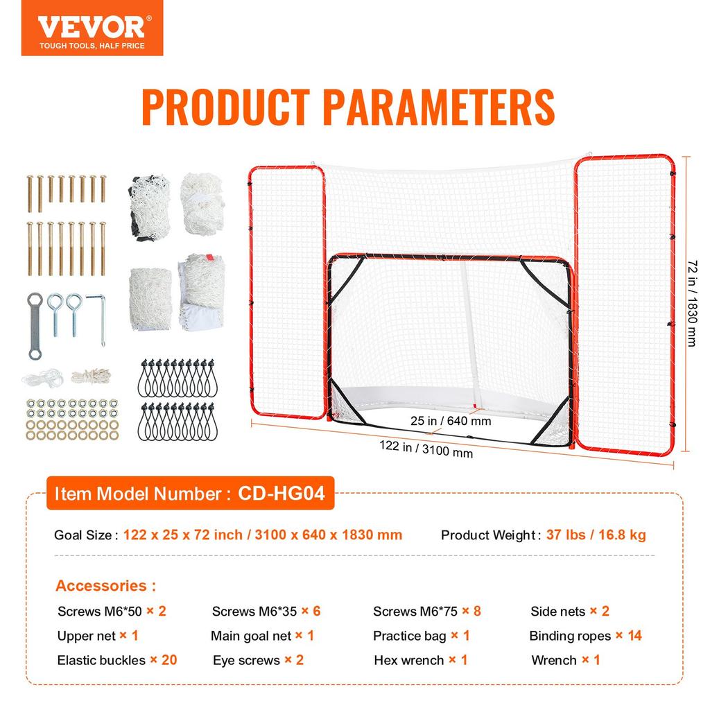 VEVOR Hockey Goal with Backstop and Targets Street Outdoor Steel Hockey Net 182.9 Cm