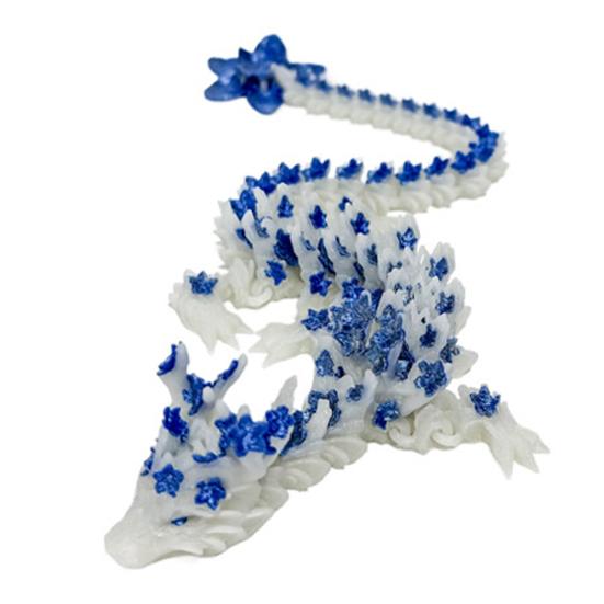3D Printed Sakura Dragon 10.8 Inches Articulated Dragon with Movable Joints Rotating Cherry Blossom Tail Flexible Dragon Fidget Toy for Desk Decor