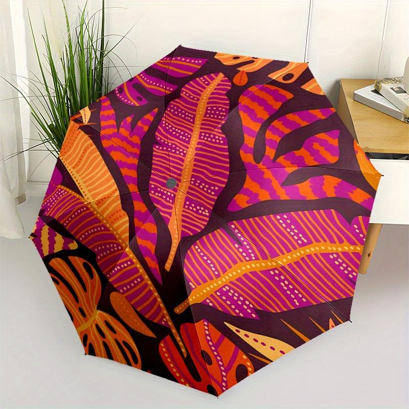 1pc Tropical Leaves Automatic Open/close Folding Compact Umbrella, 8 Rib Sturdy Canopy, Lightweight Portable, Everyday Use, Gift,,125