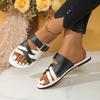 Women's Large Size Slippers Summer New Color Block Round Toe Straight Flat Outside Casual Sandals
