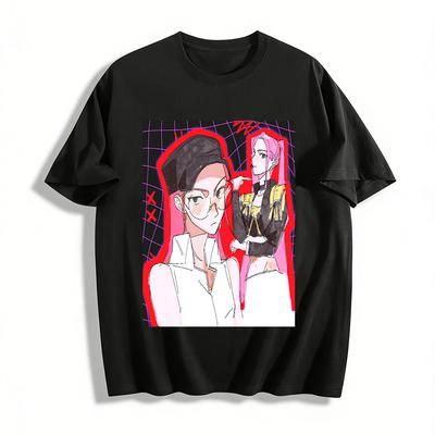 Dark Cool Twin Pink-haired Girl Print Top Trendy Anime Style Casual Loose Bottoming T-shirt Pure Cotton T-shirt