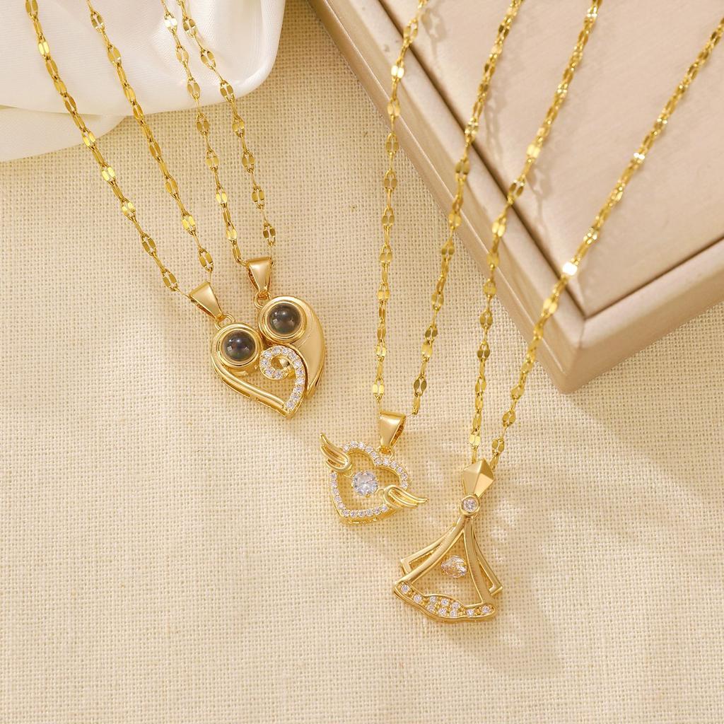 Multi-Tone Mom & Child Pendant Necklace Set, Heart & Family Silhouette Necklaces for Mother's Day