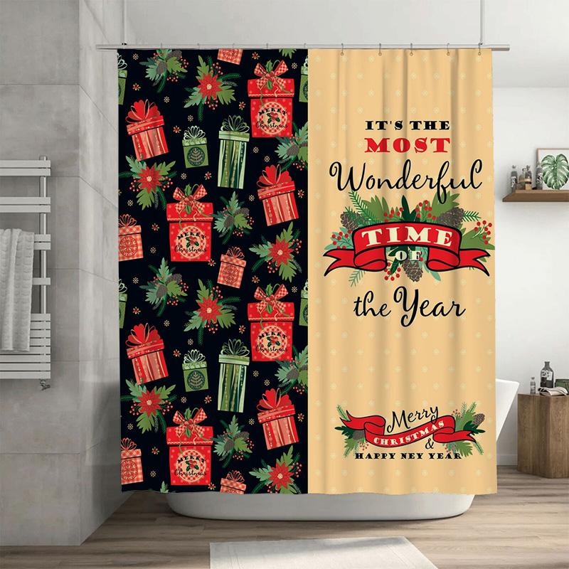 

Tu Festive Christmas Shower Curtain Holiday Bathroom Decor Merry Xmas Pattern Waterproof Fabric Backdrop Xmas Gift W60H190(CM)-1 Pcs