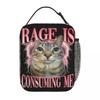 Rage Is Consuming Me Funny Cat Kitten Meme Humor Lunch Bag Casual Lunch Box Portable Insulated Thermal Lunch Bags Cooler Bag