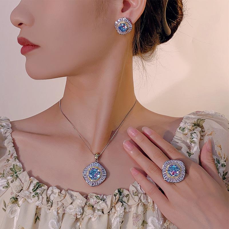 Autumn And Winter Jewelry Copper Bottom Gold-Plated Rose Cut Gradual Change Color Temperament Light Luxury Suit Women 14-10Mm