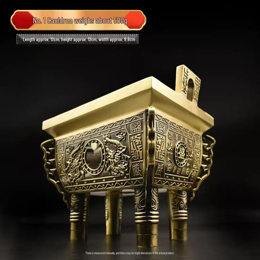 Brass and Copper Double Dragon Ding: Decorative Office & Home Ornament