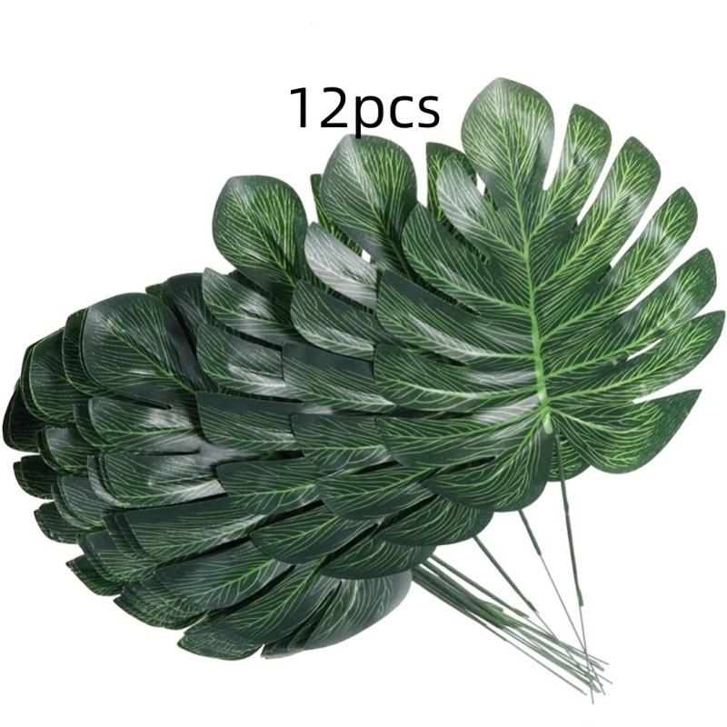 12pcs Artificial Green Turtle Leaf Scattered Tail Leaf Fake Silk Plant For DIY Wedding Birthday Party Home Decor Palm Leave 2026