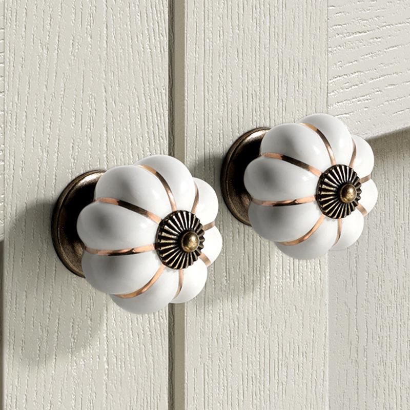 Colorful Pumpkin Ceramic Drawer Knob for Children's Room - Creative Cartoon Design