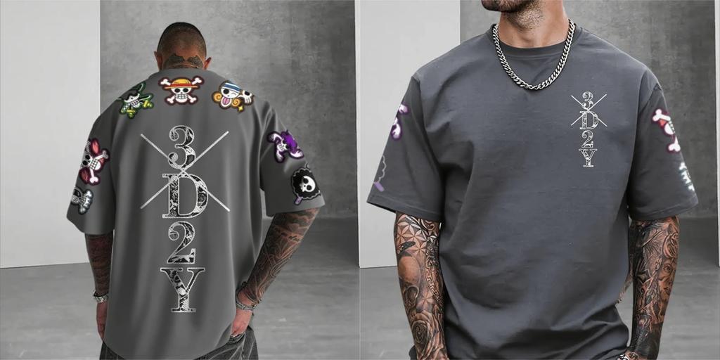 One Piece Anime Skeleton Print Men's T-shirt Summer Short Sleeve Graphic Tee Streetwear Hip Hop Fashion Oversized Y2k Clothes