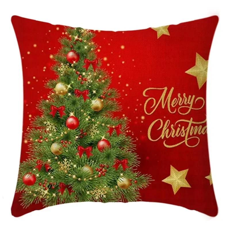 40/45cm Christmas  Cotton Linen Decorative Navidad Elk Snowman Santa Tree Cushion Cover Sofa Pillow Case