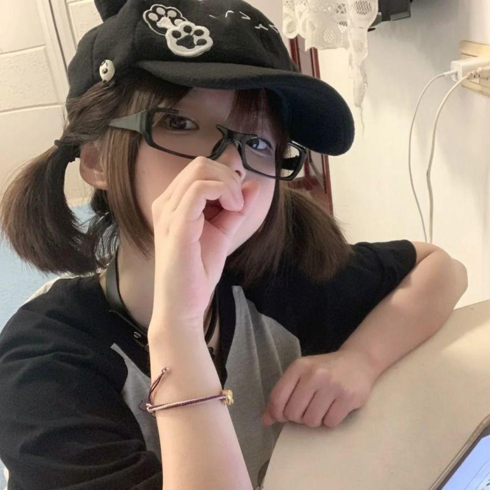 Y2k Cat Ears Baseball Cap Peaked Cap Embroidery Baseball Hat Casual Octagonal Hat  Cosplay