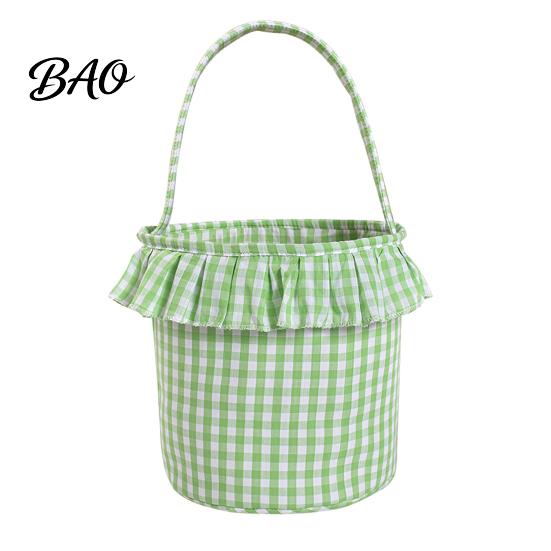 Versatile Household Storage Halloween Basket, Plaid Ruffle Trick or Treat Candy Bucket with Handle Home Organization Baskets for Kids, Reusable