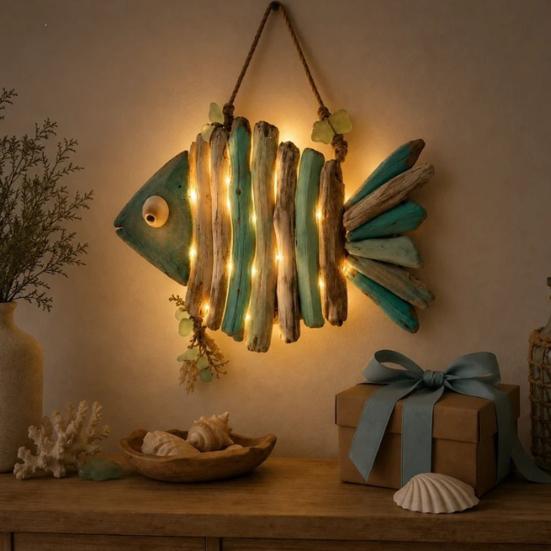 Easy To Install Wall Lamp Coastal Fish Pendant with Light, Fish/Turtle/Jellyfish/Dolphin/Octopus/Whale Shape, Resin Ocean Sconce Light Themed