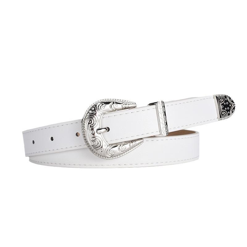 New Trend Three-Piece Women'S Belt High-End Silver Buckle Simple Decorative Pu Belt